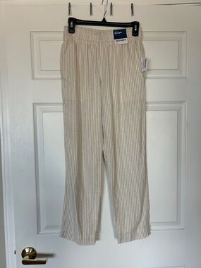 Old Navy Beige and Cream Striped Straight-Leg Pants